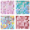 A grid of iridescent sequin shimmer wall panels in various pastel and holographic colors.