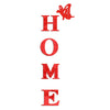 Red acrylic wall stickers spelling out HOME with a butterfly design