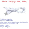A white Type-C charging cable, 1 meter long, with a USB-A connector.