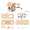 A wooden fairy elf door miniature decoration kit showing various parts for crafting a small house.