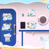 A pink wall features a blue cruise door decoration, magnetic friends set, and various nautical and travel-themed items.