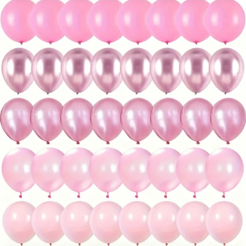 A collection of 50 multi-tone pink balloons for events.