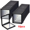 A set of ten transparent floating display boxes with black frames for jewelry and collectibles