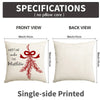 Front and back views of a single-side printed cream cushion cover featuring a red bow and wreath design.