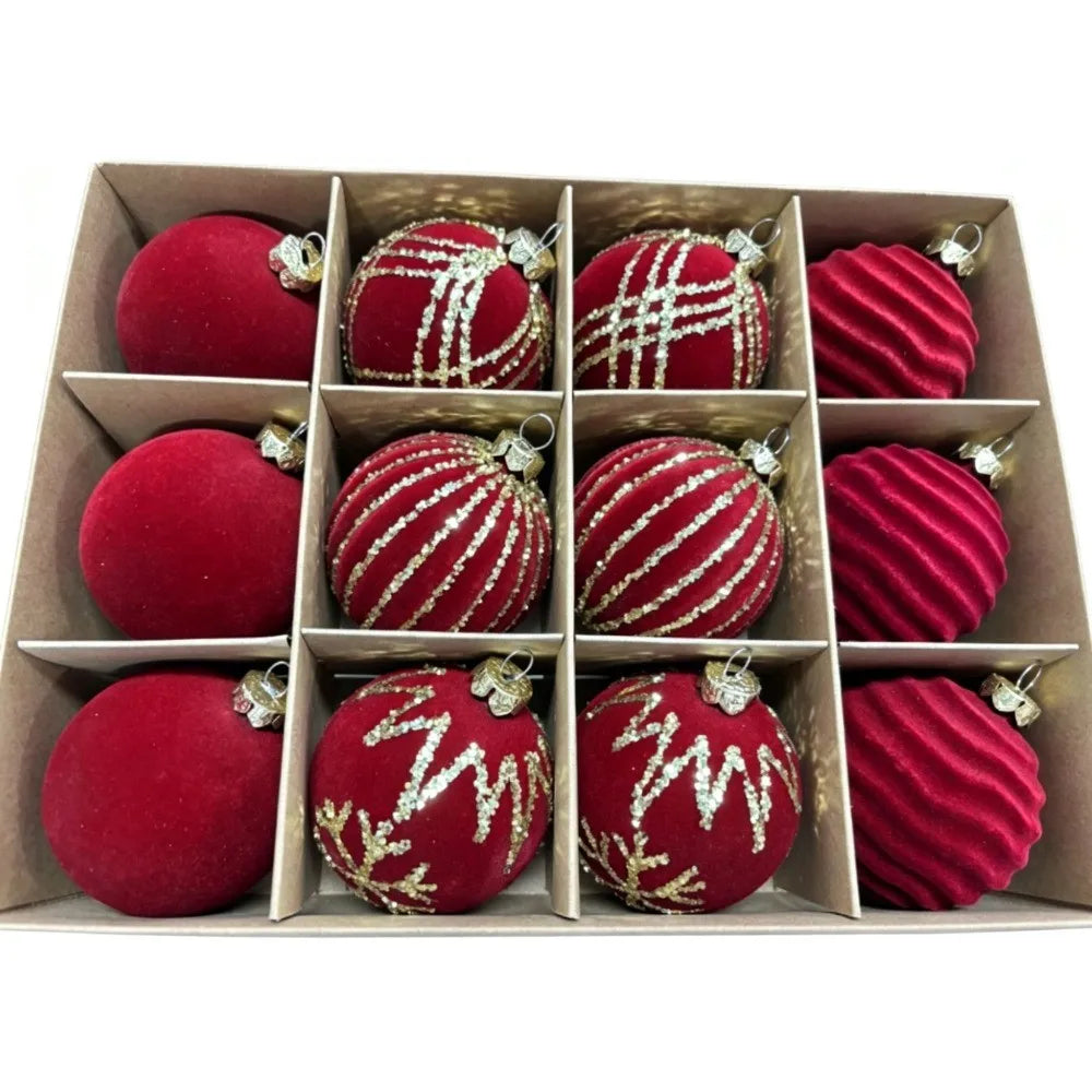 Burgundy Christmas Ornament Set with Silk Bows