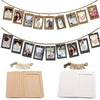 A display set featuring rustic wooden clip photo frames with kraft paper for displaying photographs.