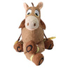 Juguete de peluche de caballo marrón con ojos grandes y hocico color canela clara.