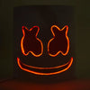 A glowing neon orange face mask design on a dark background.
