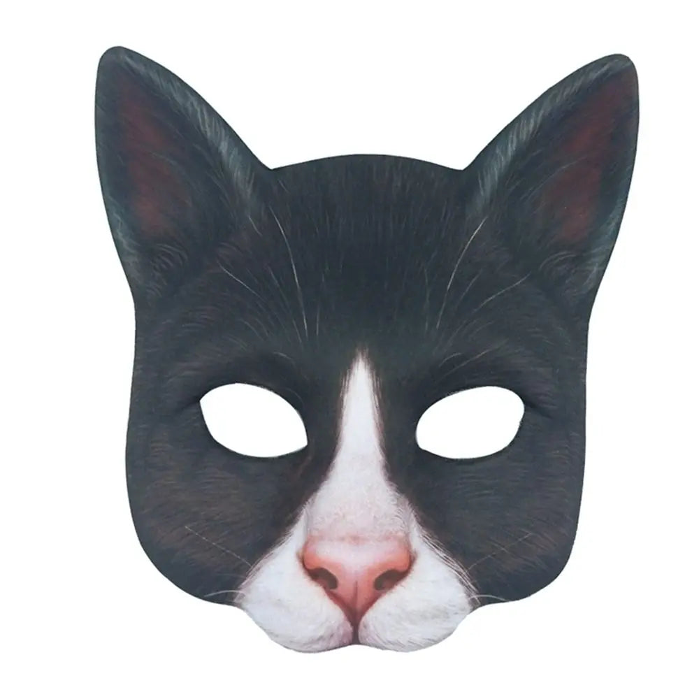 Máscara de mitad de cara de gato blanco y negro para cosplay de fiesta