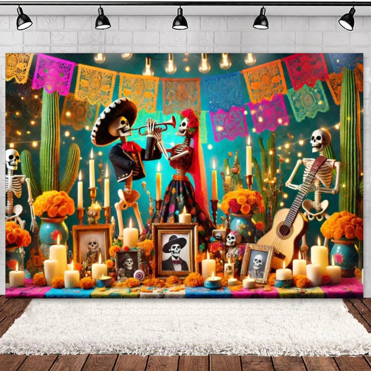Day of the Dead Skeleton & Floral Backdrop for Party Photo Booth