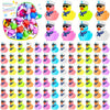 A collection of thirty mini resin cruise ducks with sunglasses in assorted bright colors.