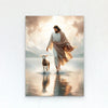 A painting depicting Jesus Christ walking through water with a lamb, rendered in soft, warm tones.