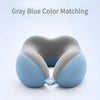 Gray blue color matching U-shaped memory foam neck pillow shown from the front