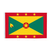 A rectangular flag design featuring red borders, green and yellow diagonal fields, and a central red star emblem.