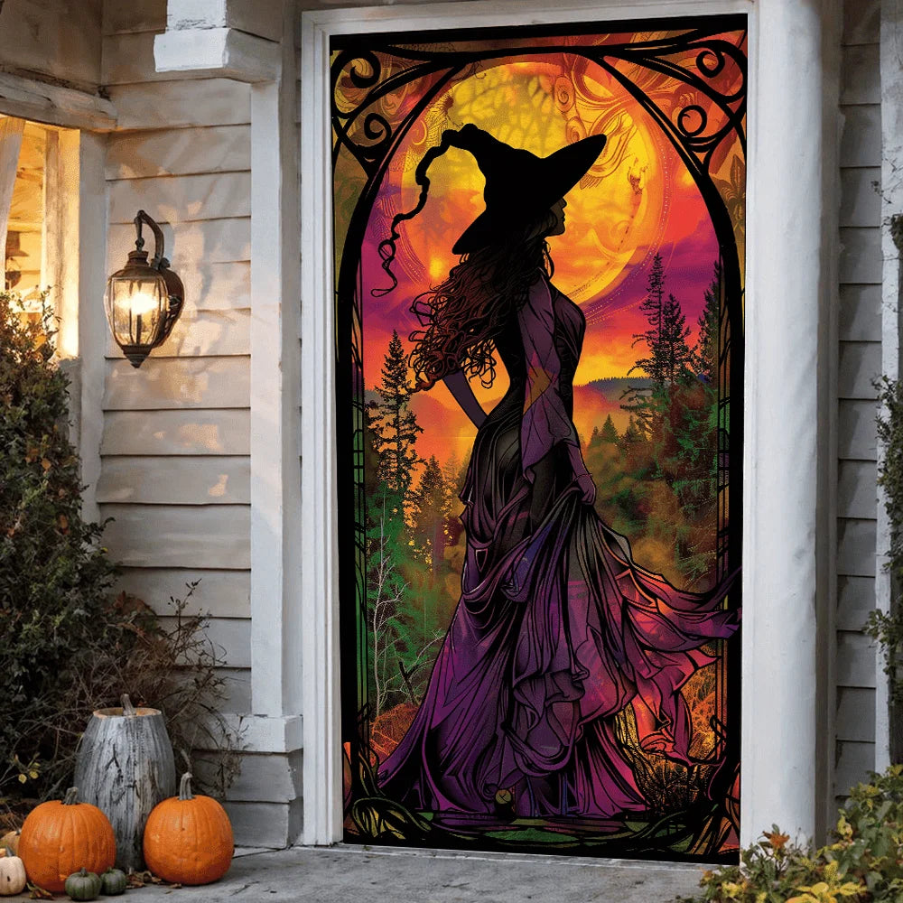 Elegant Purple & Orange Halloween Witch Banner for Indoor/Outdoor Decor
