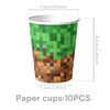 A set of 10 paper cups designed with a green miner theme featuring a green top and brown base.