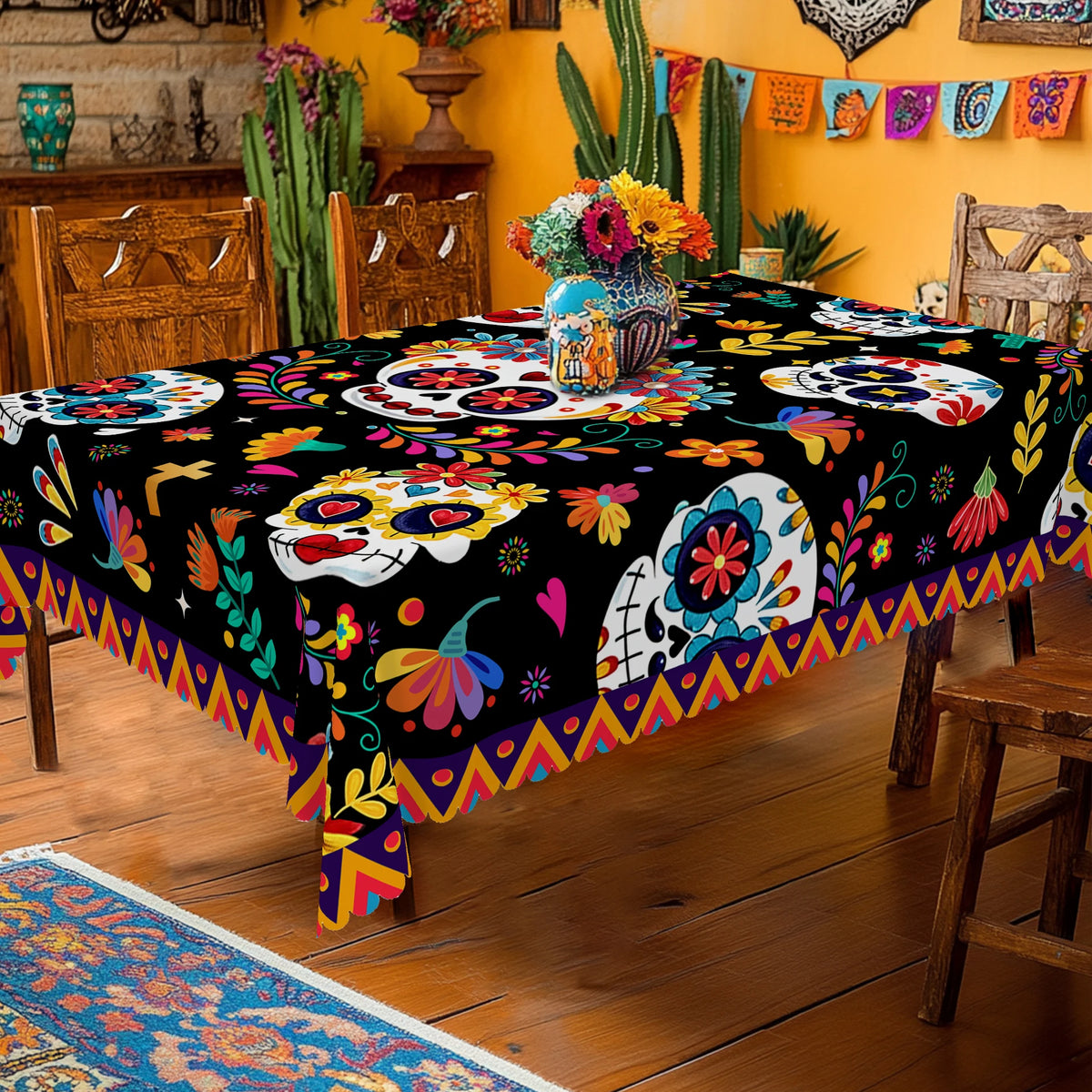 Day of the Dead Skull Print Tablecloth – Waterproof & Festive