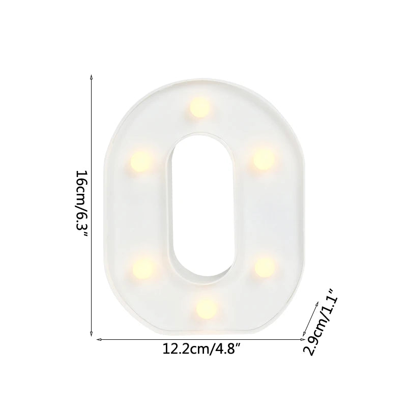 A white alphabet letter light with a hollow 'O' shape, featuring warm white LED lights.