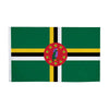 A green flag with a black cross and yellow borders featuring a circular emblem with a purple bird.