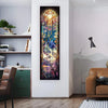A vertical tapestry featuring a Bohemian Tree of Life design with bright floral and celestial elements.