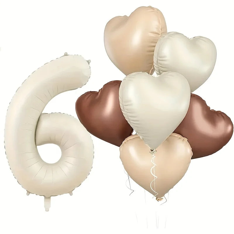Milky White Heart-Shaped Foil Number Balloons (Set of 7)