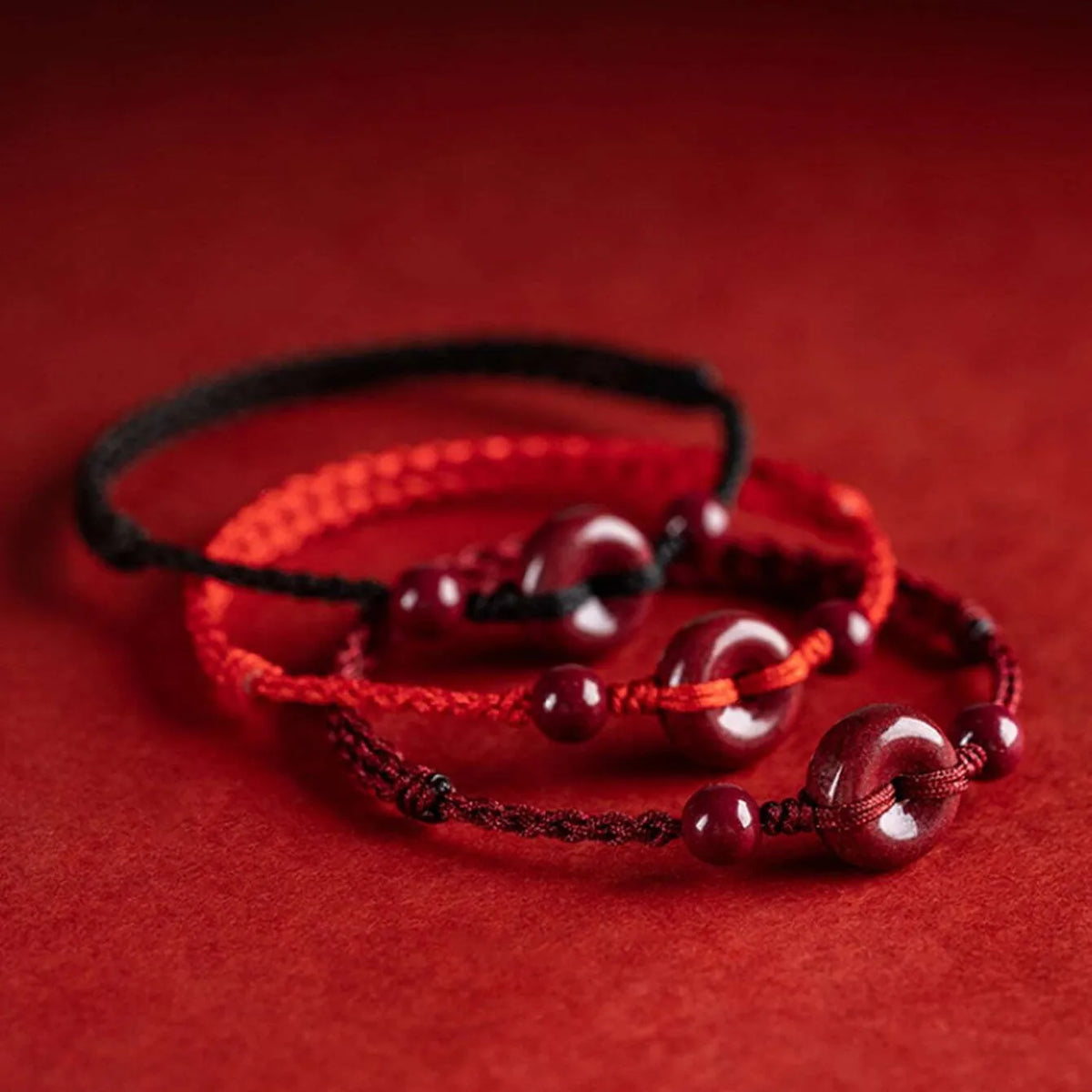 Handmade Red Rope Amulet Bracelet with Cinnabar Clasp