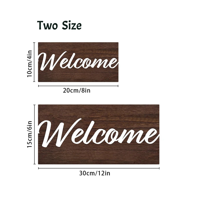 Two sizes of rustic wooden welcome signs, one 20cm/8in and one 30cm/12in.