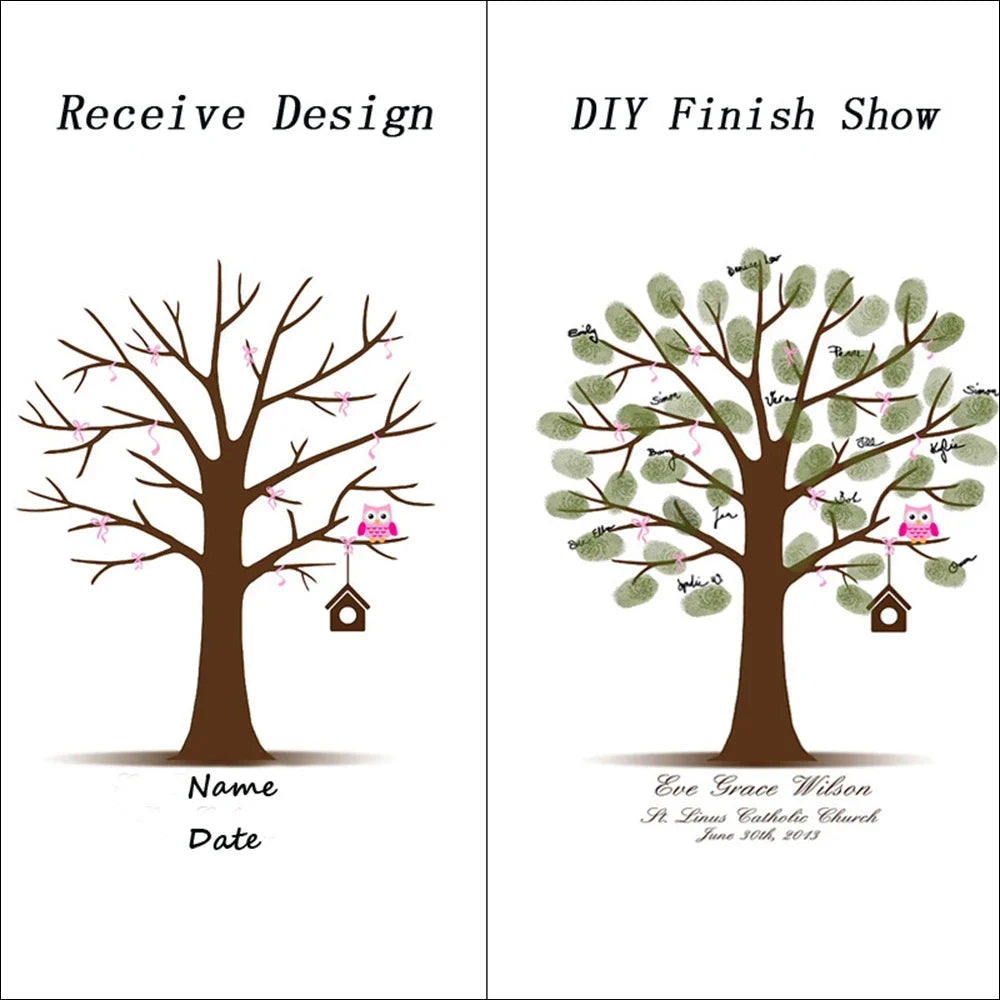 Deux options de design pour une impression de toile d'arbre d'empreintes digitales, Découvrez le design et la finition DIY.