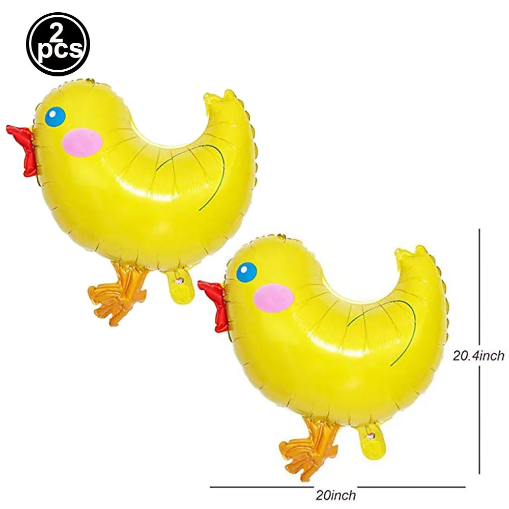 Two yellow cartoon bunny foil balloons with pink accents