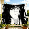 Anime tapestry wall hanging featuring a black and white illustration of Yoru from Chainsaw Man