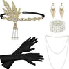 1920s Gatsby Flapper Accessory Set with Headband, Gloves, Pearl Necklace & Cigarette Holder