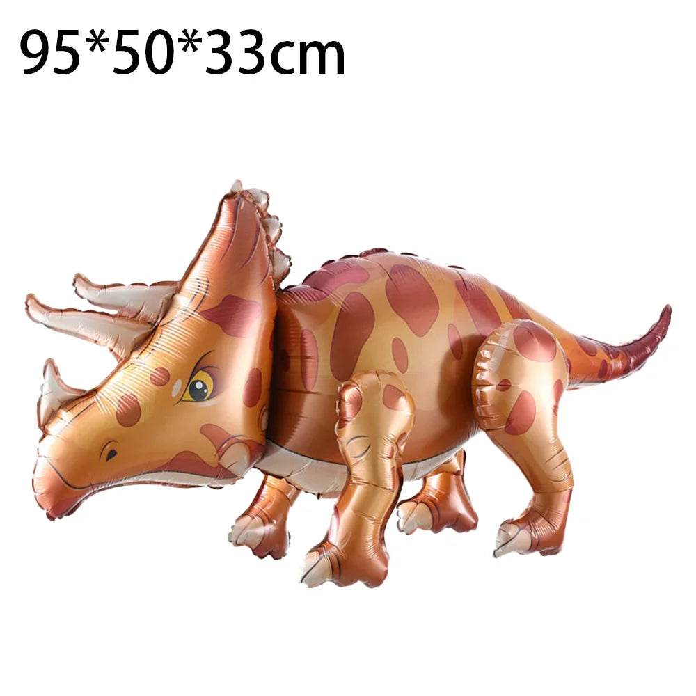 A realistic golden dinosaur decoration kit featuring a head and body, suitable for a birthday party.