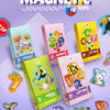 A colorful magnetic learning set for kids featuring alphabet letters, numbers, and animals.