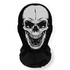 A black mesh hood featuring a white skeleton face design for Halloween.