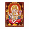 Golden Ganesha canvas art print featuring Lord Ganesha surrounded by Shiva and Parvati in a vibrant traditional style.