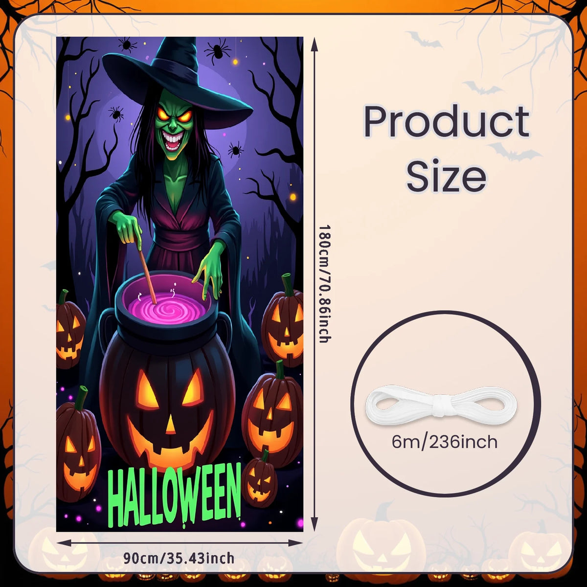 Large Halloween Witch Door Banner with Classic Spooky Design