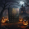 A dark, spooky Halloween scene featuring a countdown box, jack-o'-lanterns, and a haunted castle silhouette.