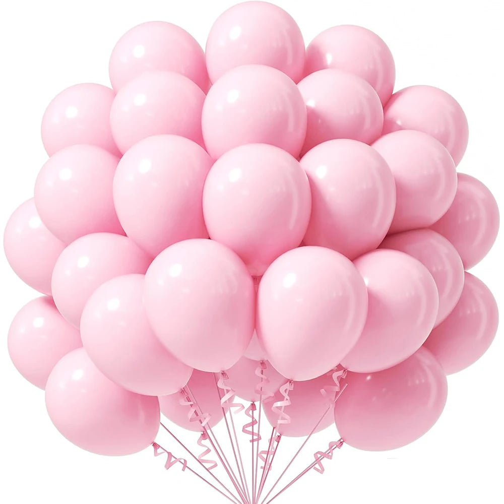 A bunch of pink latex party balloons tied together for a celebration