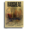 Poster for Radiohead's March 20 Houston, Texas album featuring abstract, organic, and fiery textures.