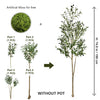 Artificial moss is combined with parts to create a large olive tree branch for indoor decor without a pot.