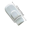 A white snap-on child safety door lock with a 12.5cm length shown at an angle.