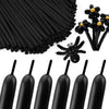 A collection of matte black latex balloons, including a large bundle and individual balloons, for party decorations.