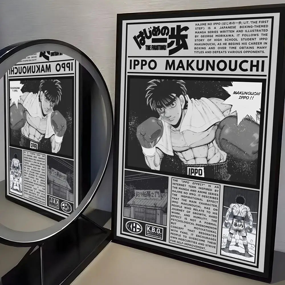 A poster featuring an illustration of Ippo Makunouchi from the Hajime no Ippo series.