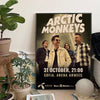 A canvas art print featuring the Arctic Monkeys band members in a black and white style against a dark background.