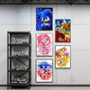 A collection of posters featuring Sonic the Hedgehog in various anime styles and movie scenes.