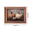 A framed painting featuring two pumpkins in a rustic wooden frame.