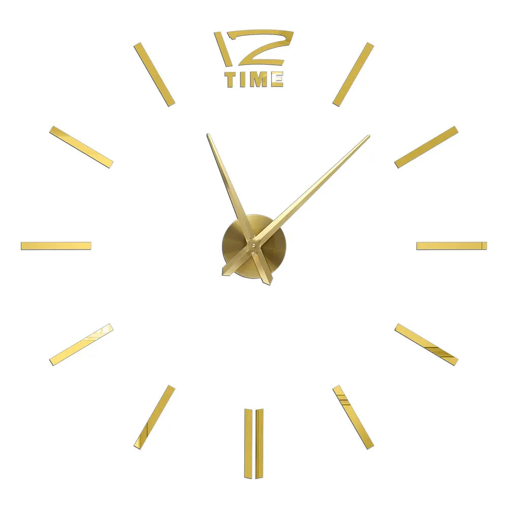 A modern 3D acrylic wall clock with DIY sticker numbers and gold-toned hands.