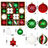 A collection of festive Christmas ornaments featuring various colors and snowflake designs in a wooden box.