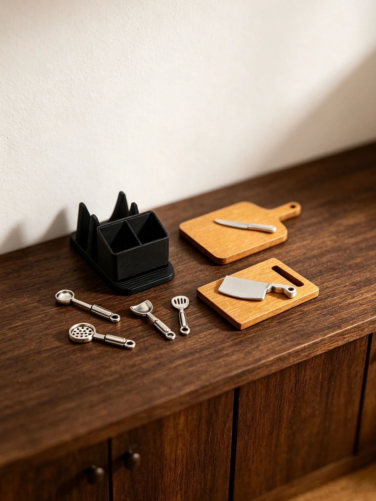 Miniature Dollhouse Kitchenware Set with Storage Rack