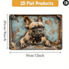 A vintage metal wall sign featuring a dog portrait in distressed blue-green patina, suitable for rustic farmhouse decor.